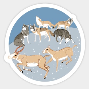 Steppe Wolves and Saiga in Winter Sticker